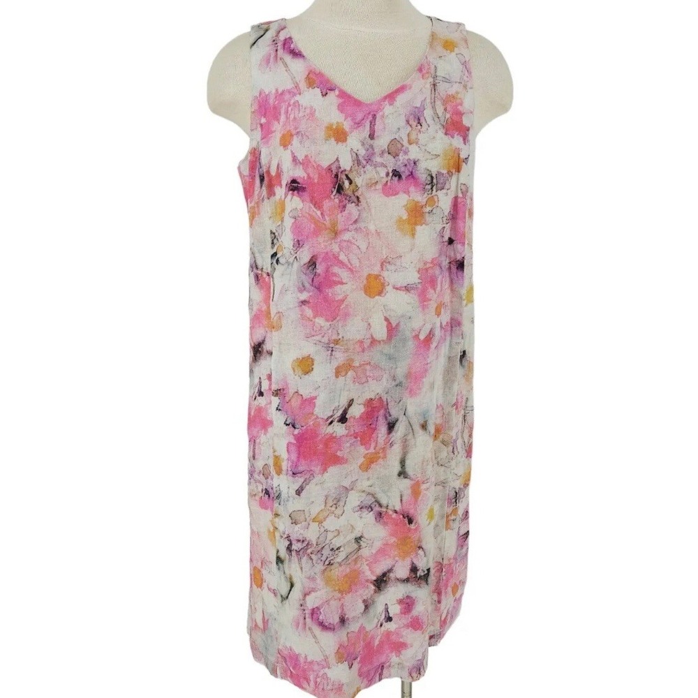 J.Jill Pure Jill Linen Womens Watercolor Floral‎ Shift Dress Small Petite Multi